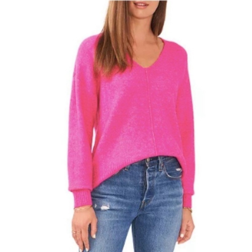Vince Camuto Pink Space Dye Long Sleeve V-Neck Sweater Top XL